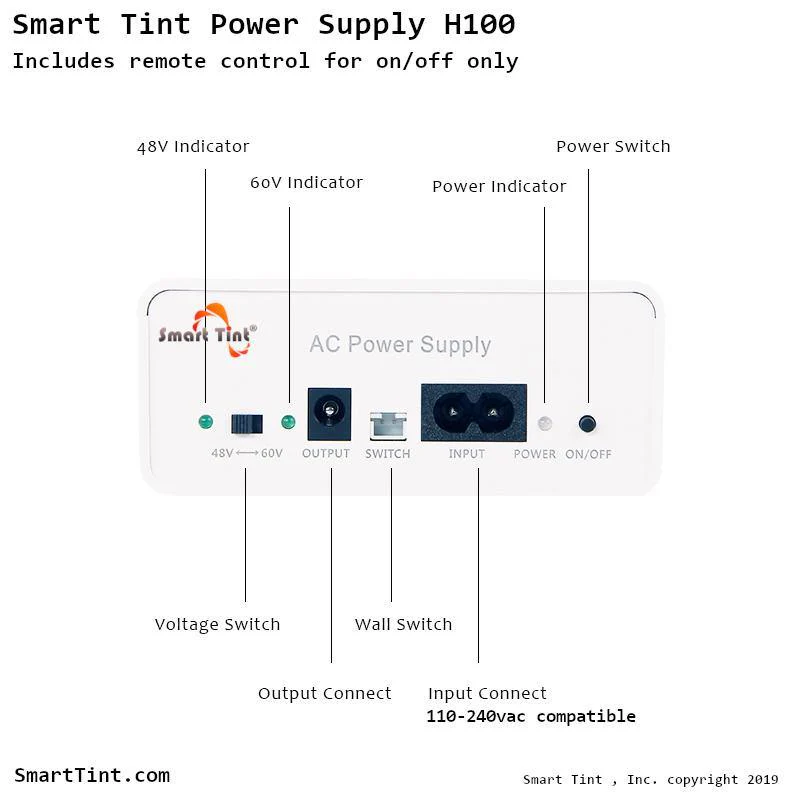 Smart Tint® Power Supply H-100R with Remote Control/Wall Switch/up to 180 sq feet - Image 3